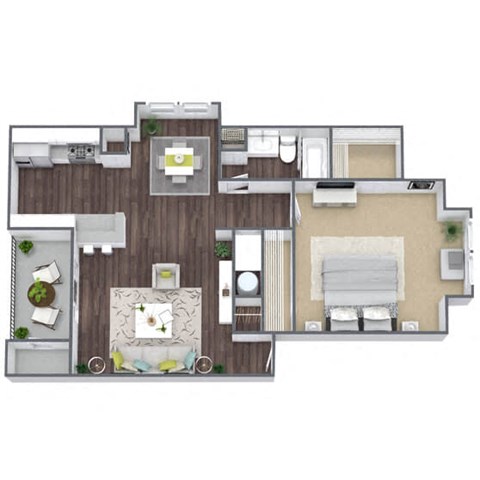 Floor plan for 1 bed, 1 bath, 678 sqft
