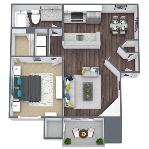 Floor plan for 1 bed, 1 bath, 750 sqft