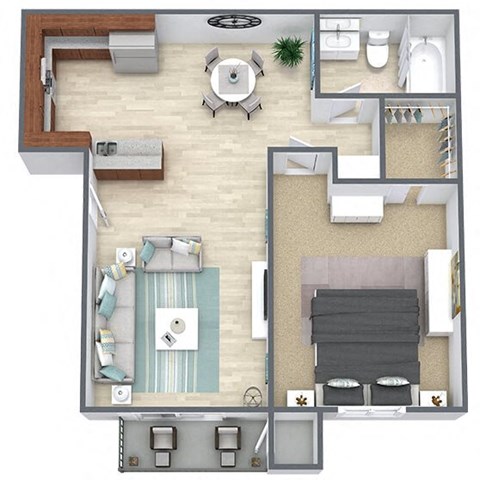 Floor plan for 1 bed, 1 bath, 650 sqft