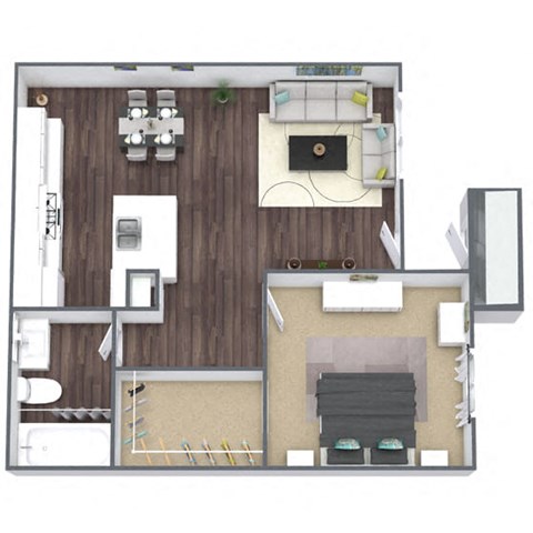 Floor plan for 1 bed, 1 bath, 534 sqft