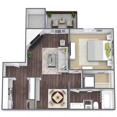 Floor plan for 1 bed, 1 bath, 640 sqft