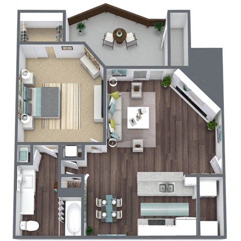 Floor plan for 1 bed, 1 bath, 754 sqft