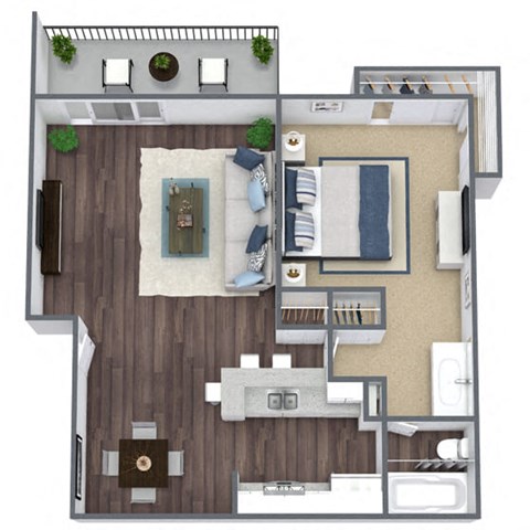 Floor plan for 1 bed, 1 bath, 724 sqft