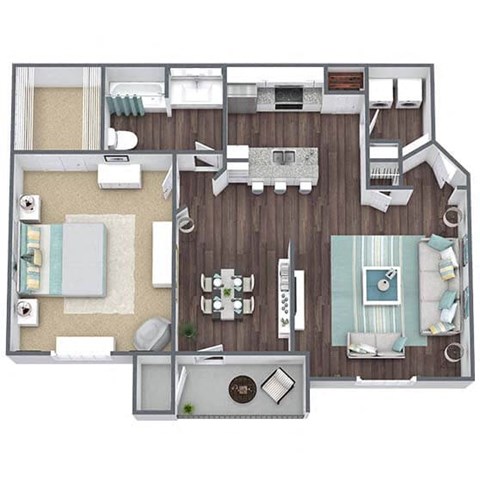 Floor plan for 1 bed, 1 bath, 844 sqft