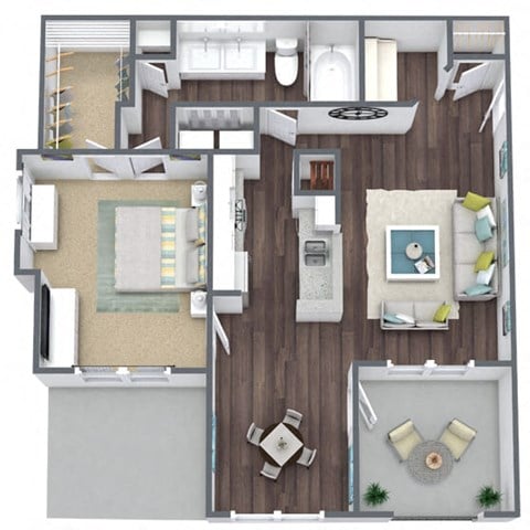 Floor plan for 1 bed, 1 bath, 860 sqft