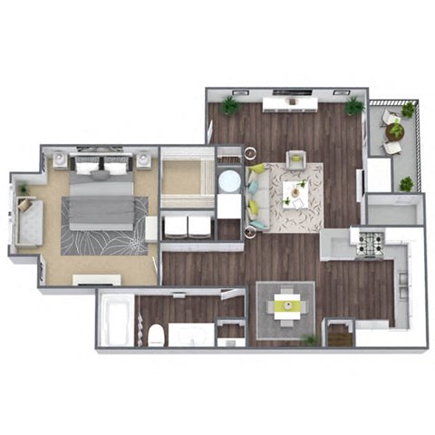 Floor plan for 1 bed, 1 bath, 764 sqft