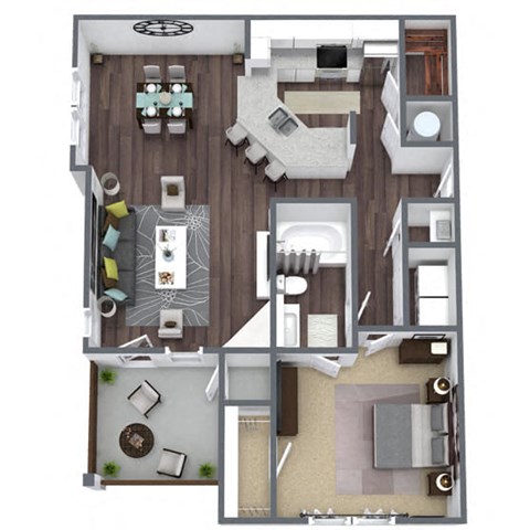 Floor plan for 1 bed, 1 bath, 944 sqft