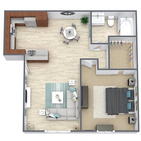 Floor plan for 1 bed, 1 bath, 650 sqft