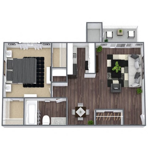 Floor plan for 1 bed, 1 bath, 700 sqft