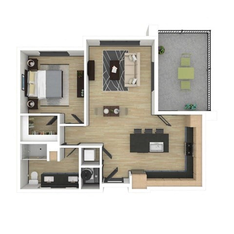 Floor plan for 1 bed, 1 bath, 861 sqft