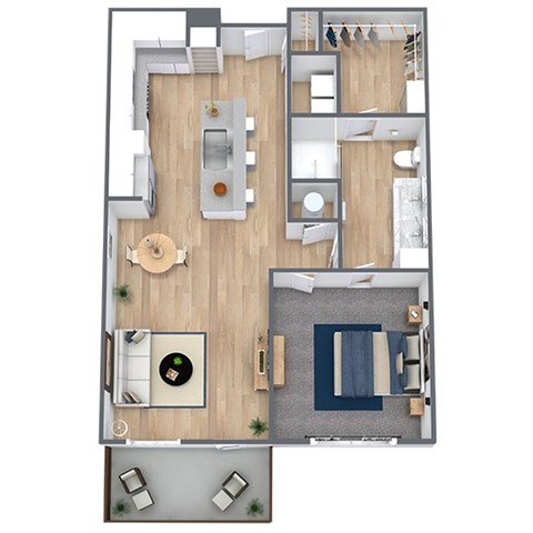 Floor plan for 1 bed, 1 bath, 809 sqft