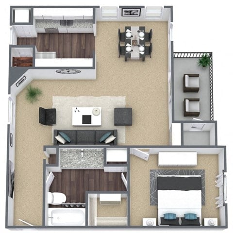 Floor plan for 1 bed, 1 bath, 820 sqft