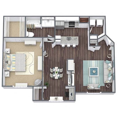 Floor plan for 1 bed, 1 bath, 931 sqft