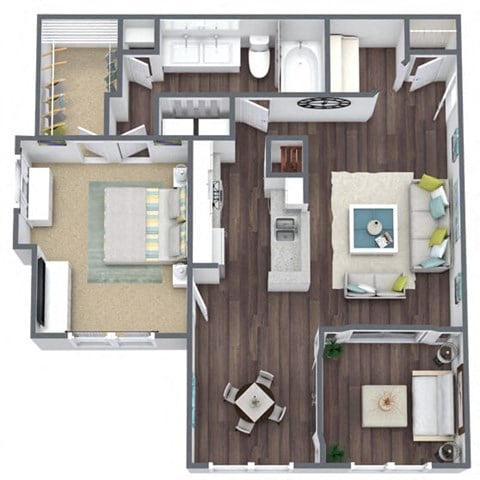 Floor plan for 1 bed, 1 bath, 954 sqft