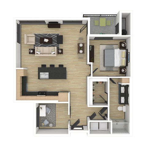 Floor plan for 1 bed, 1 bath, 1039 sqft
