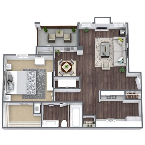 Floor plan for 1 bed, 1 bath, 752 sqft