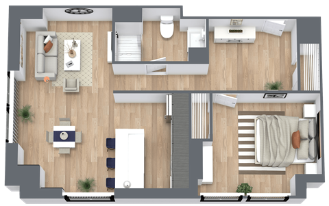 Floor plan for 1 bed, 1 bath, 803 sqft