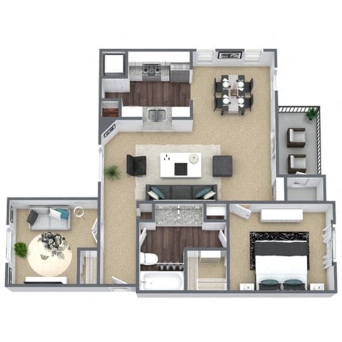 Floor plan for 1 bed, 1 bath, 966 sqft