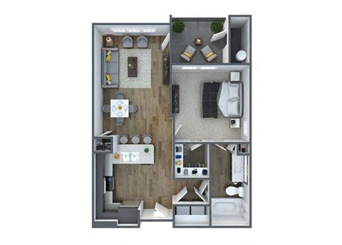 Floor plan for 1 bed, 1 bath, 720 sqft