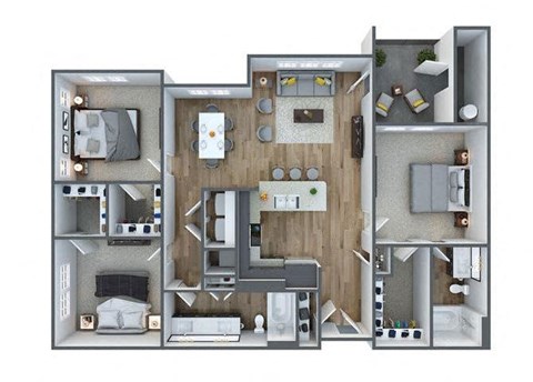 Floor plan for 3 beds, 2 baths, 1243 sqft