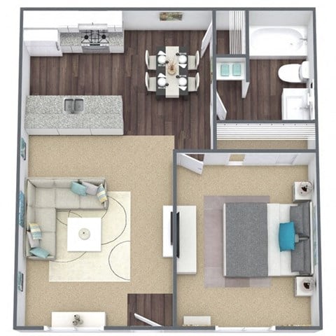 Floor plan for 1 bed, 1 bath, 624 sqft