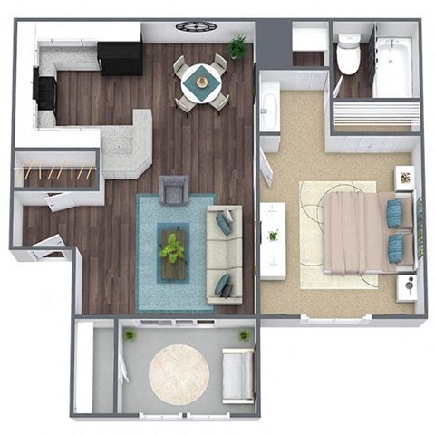 Floor plan for 1 bed, 1 bath, 640 sqft