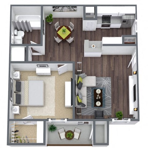 Floor plan for 1 bed, 1 bath, 600 sqft