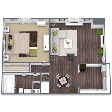 Floor plan for 1 bed, 1 bath, 770 sqft