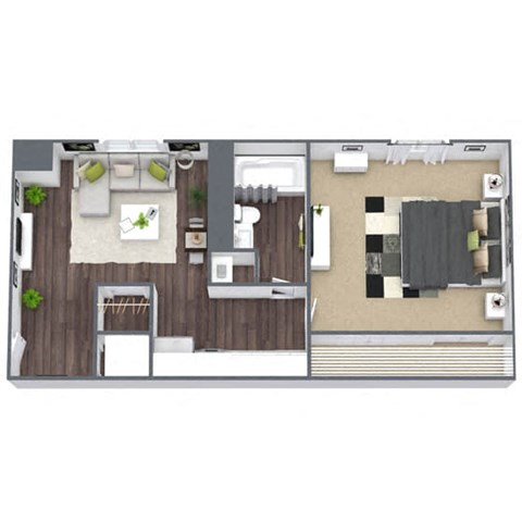 Floor plan for 1 bed, 1 bath, 480 sqft