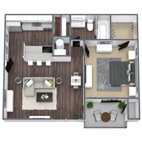 Floor plan for 1 bed, 1 bath, 650 sqft