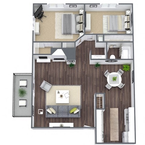 Floor plan for 2 beds, 1 bath, 850 sqft