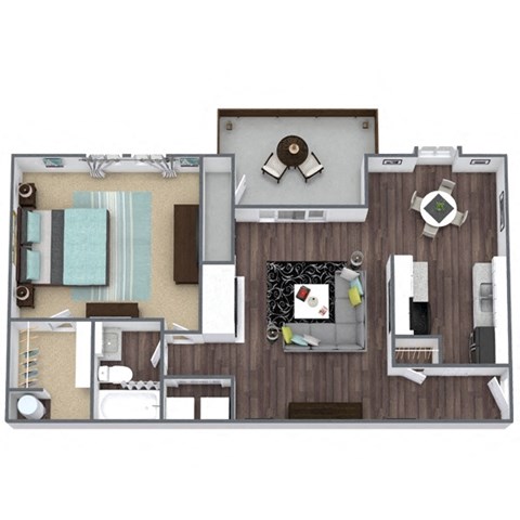 Floor plan for 1 bed, 1 bath, 779 sqft
