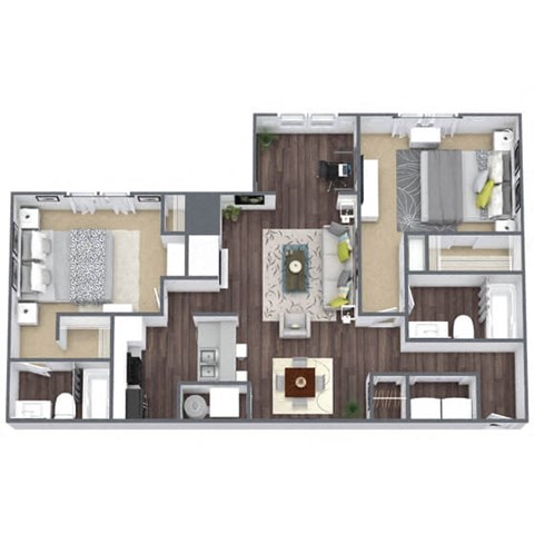 Floor plan for 2 beds, 2 baths, 1124 sqft
