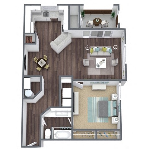 Floor plan for 1 bed, 1 bath, 875 sqft