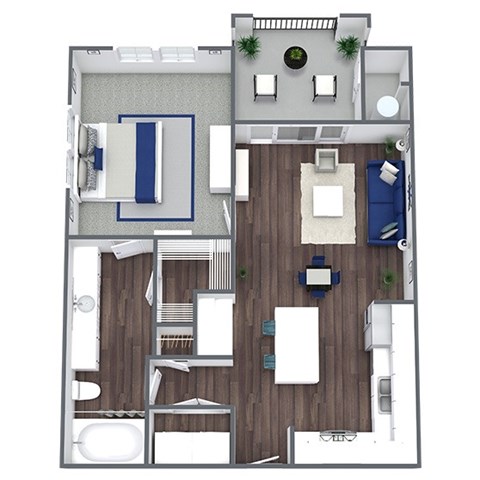 Floor plan for 1 bed, 1 bath, 622 sqft