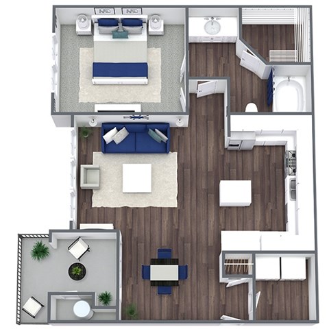 Floor plan for 1 bed, 1 bath, 741 sqft