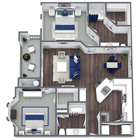 Floor plan for 2 beds, 2 baths, 1112 sqft