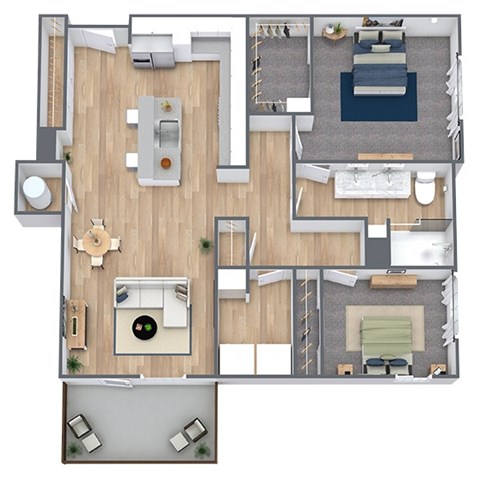 Floor plan for 2 beds, 1 bath, 1127 sqft
