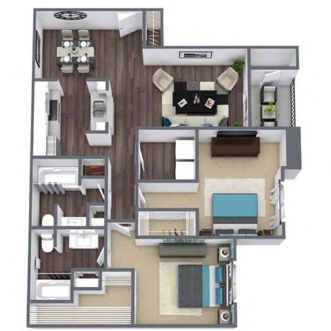 Floor plan for 2 beds, 2 baths, 1082 sqft
