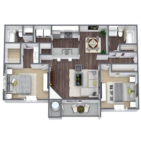 Floor plan for 2 beds, 2 baths, 1024 sqft