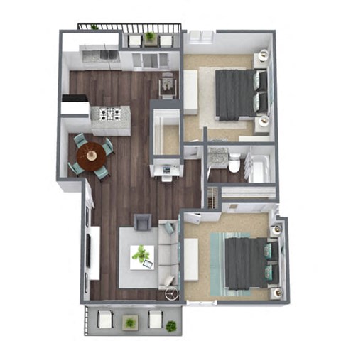 Floor plan for 2 beds, 1 bath, 900 sqft