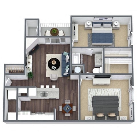 Floor plan for 2 beds, 1 bath, 910 sqft