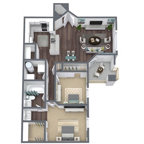Floor plan for 2 beds, 1 bath, 892 sqft