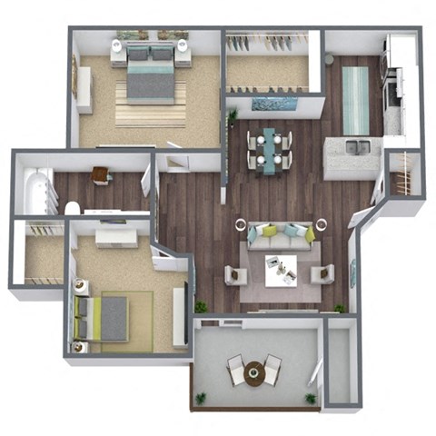 Floor plan for 2 beds, 1 bath, 856 sqft