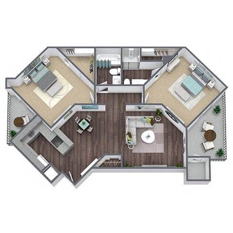 Floor plan for 2 beds, 2 baths, 1060 sqft