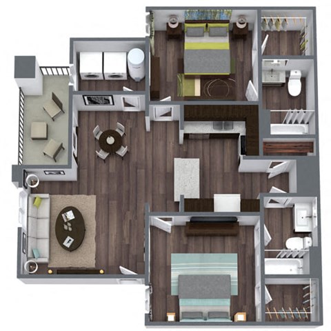 Floor plan for 2 beds, 2 baths, 1068 sqft