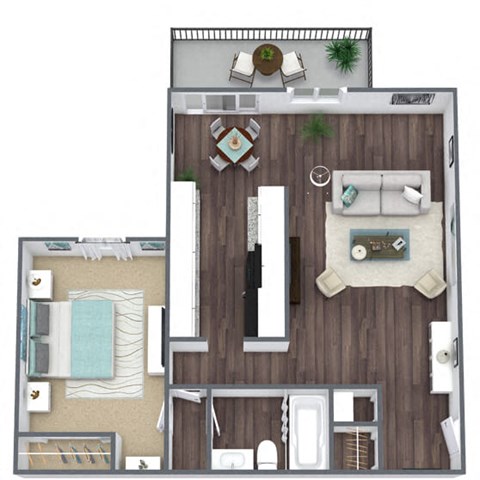 Floor plan for 1 bed, 1 bath, 656 sqft