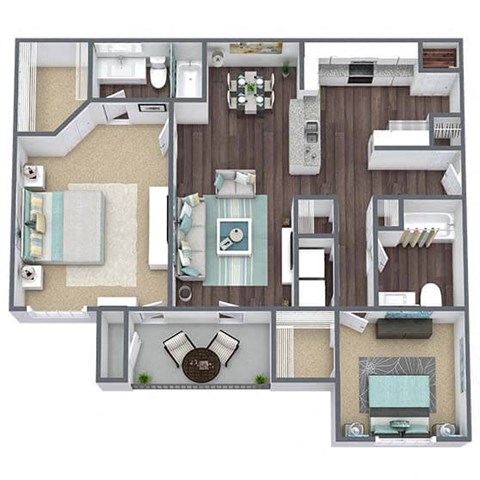 Floor plan for 2 beds, 2 baths, 1022 sqft