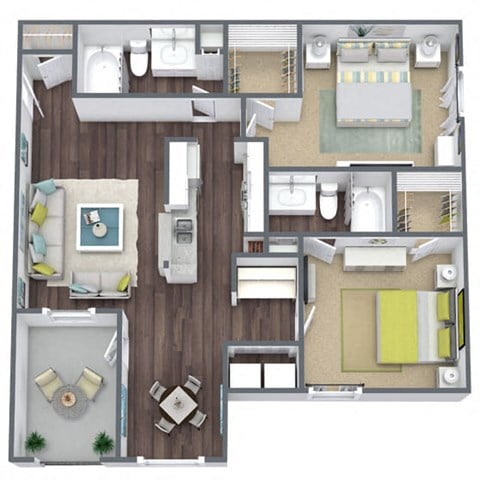 Floor plan for 2 beds, 2 baths, 1088 sqft