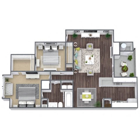 Floor plan for 2 beds, 1 bath, 980 sqft